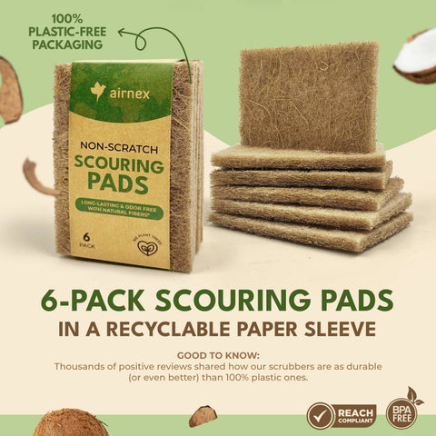 6 Pack Coconut Scourer, Eco-friendly Scouring Pad - AIRNEX