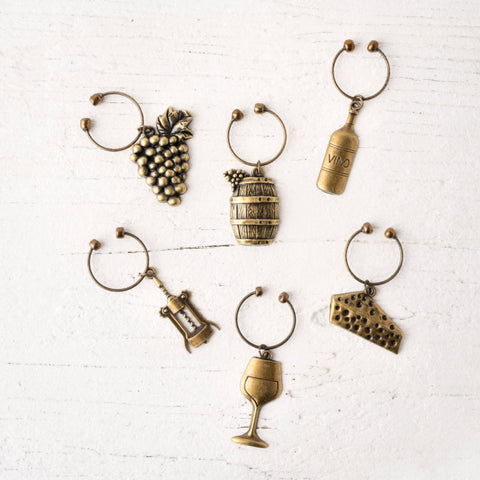 Vineyard Themed Wine Charms, Set of 6 - Twine