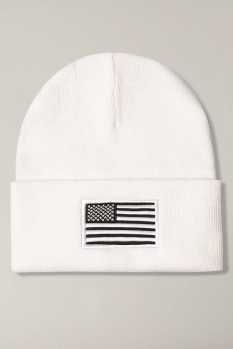 Dark Green USA Flag Embroidery Patch Foldable Cuff Beanie Hat: One Size - Fashion City