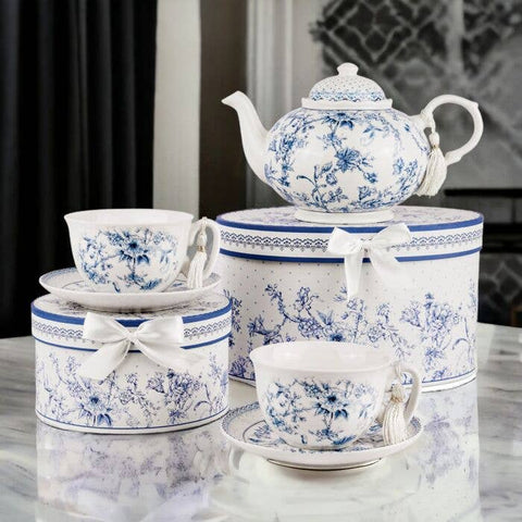 Blue Flowers Bone China Teapot, 1.14 qt, in Gift Box