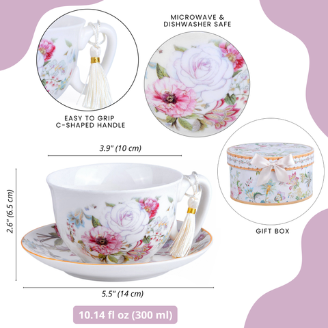 Dream Garden Bone China Cup and Saucer Set, in Gift Box