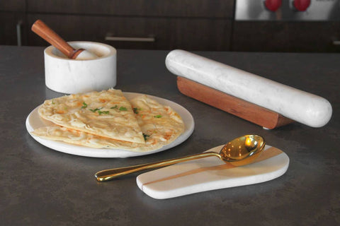 White Marble Rolling Pin (14"x2"x2") and Wood Base - Verve Culture