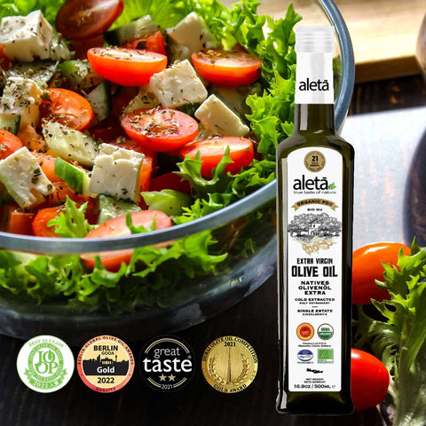 Greek Extra Virgin Olive Oil, 16.9 oz bottle, Organic Single Estate - Aleta Farms