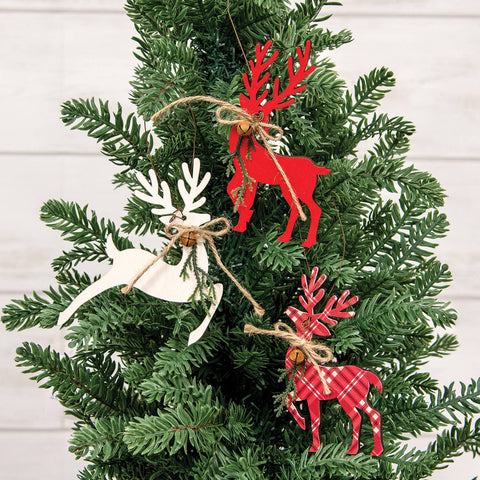 Woodland Pine & Bell Deer Ornament, 5"x5.5", Assorted - Col House Designs