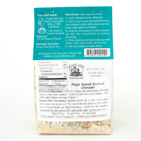 Puget Sound Seafood Chowder Mix, Large, 6.8 oz, Serves 8 - Rill Foods