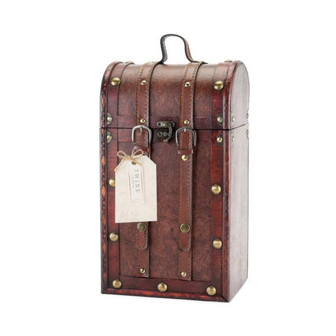 2-Bottle Antique Wood Wine Trunk with Faux Leather Handle - Twine