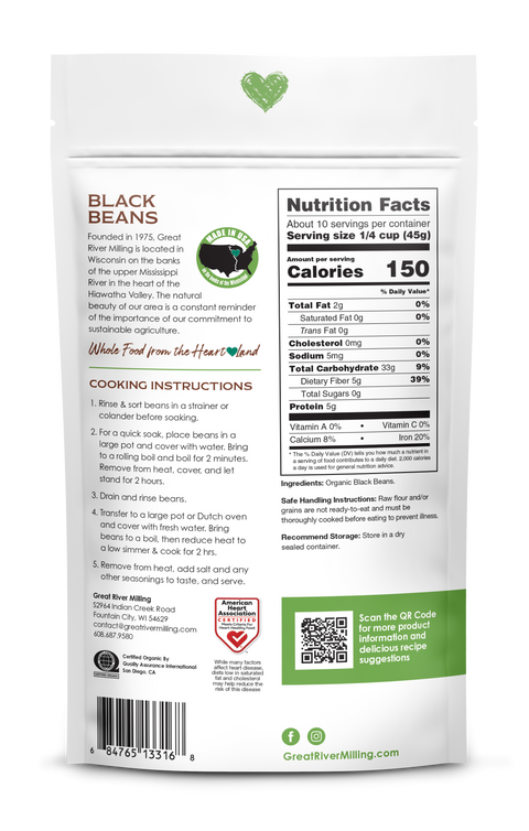 Organic Black Beans (1 Lb): 16oz - Great River Milling