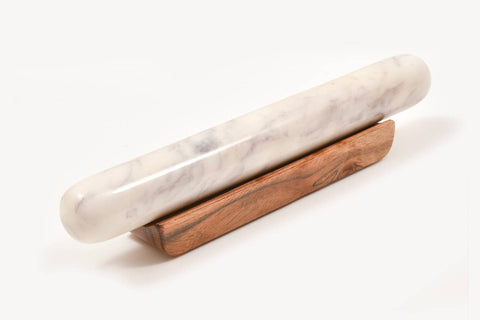 White Marble Rolling Pin (14"x2"x2") and Wood Base - Verve Culture