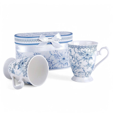 Blue Flowers China Tea/Coffee Mug, Set of 2, in Gift Box