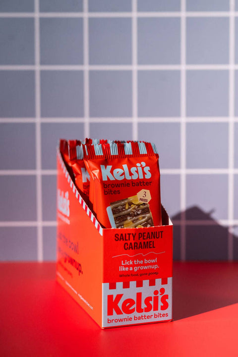 Salty Peanut Caramel Brownie Batter Bites, Gluten Free - Kelsi's
