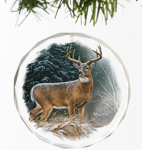 Storm White Tail Deer, Glass Ornament - Art Brand Studios