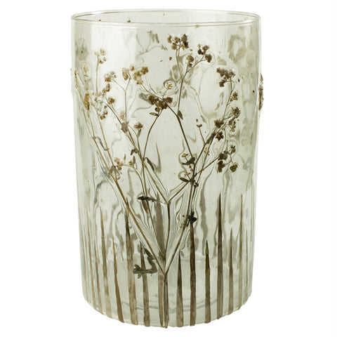 Enameled Prairie Grass Hurricane - Lrg: Clear, Green / Glass - HomArt