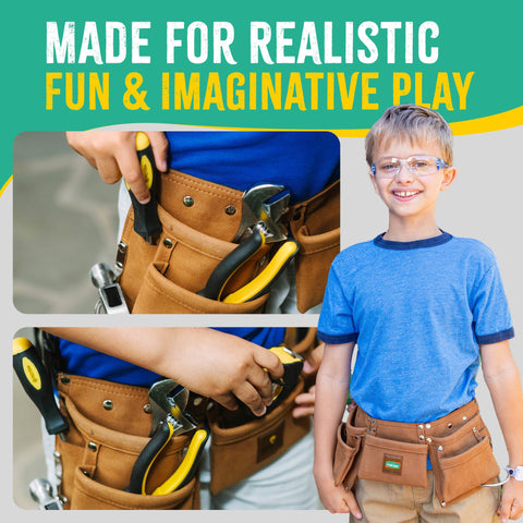 Kids Leather Tool Belt with Safety Goggles - SparkJump