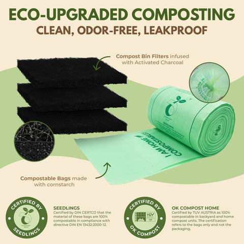 50 Compostable Trash Bags + 3 Compost Bin Filters Bundle - AIRNEX