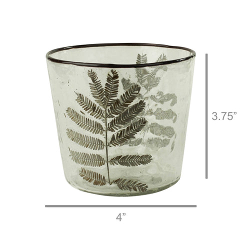 Enameled Fern Hurricane - Sm: Clear, Green / Glass - HomArt