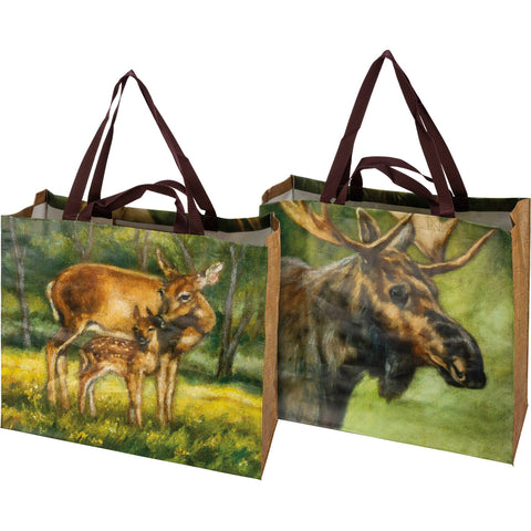 Deer/ Moose Woodland Shopping Tote, 19.5"x17.5"x7" - Primitives by Kathy