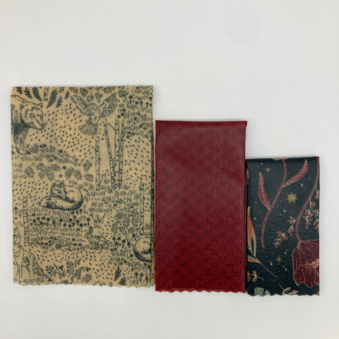 Beeswax Wraps, Wildwood, Starter Set of 3, 8"x8", 10"x10", 12"x12" - Shor