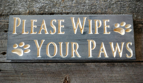 Please Wipe Your Paws Sign - Natural/Black - Knotty Pine Woodworks