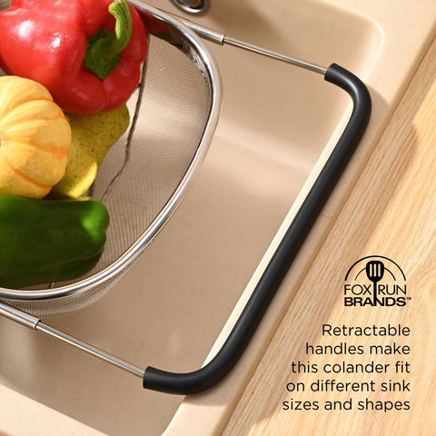 Large Stainless Steel Colander, Extendable Handles, 9.45"x13.86" - Fox Run Brands