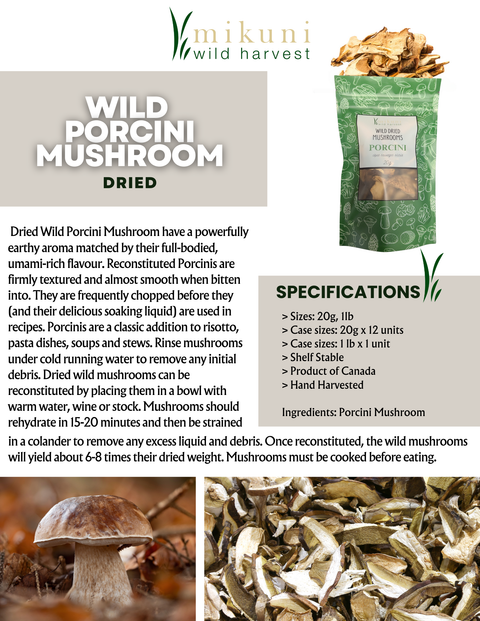 Dried Wild Porcini Mushrooms, 20 g - Mikuni Wild Harvest USA