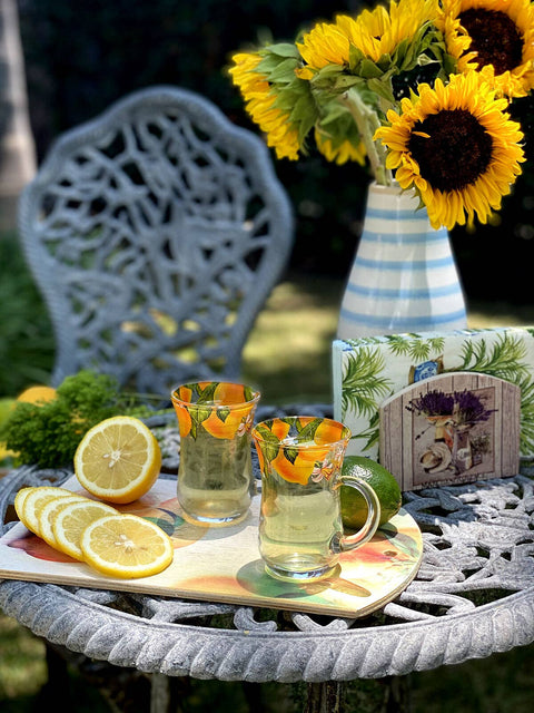 Lemons Coffee and Tea Glass Mugs, Set of 4, Fluted Top