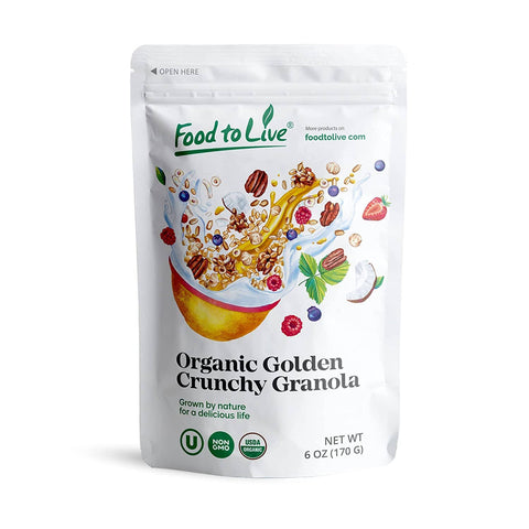 Organic Golden Crunchy Granola – Small Batch, Handcrafted: 6oz - Food To Live