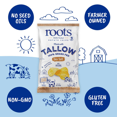 Tallow Sea Salt Kettle Cooked Potato Chips, 5 oz Bag - Roots Potato Chips