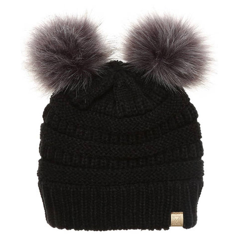 Off White Kids Winter Beanie Hat with Double Pom Pom - Kids - One Size - Fashion City