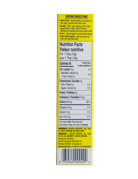 Anchovy Paste, 2 oz Tube, made in USA - Giovanni's