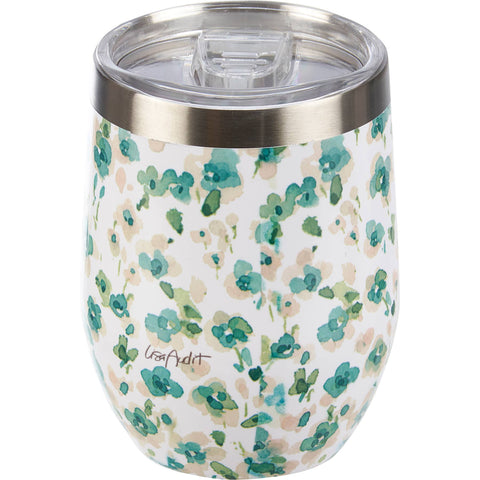 Blue Floral Wine Tumbler, 12 oz - Primitives by Kathy