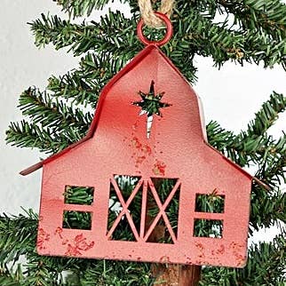 Vintage Red Barn Metal Ornament - Holiday Depot Inc.