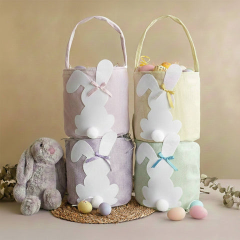 Corduroy Bunny Easter Basket, Yellow - bewell