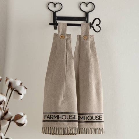 Sawyer Mill Charcoal Farmhouse Button Loop Tea Towel, Set of 2 - VHC Brands