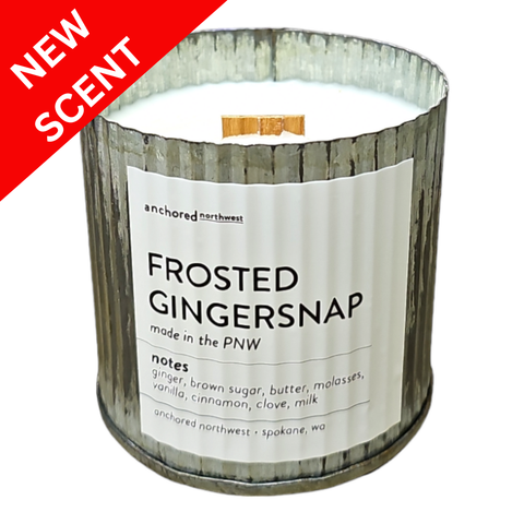 Frosted Gingersnap Rustic Vintage Farmhouse Wood Wick Candle: 10oz - Anchored Northwest