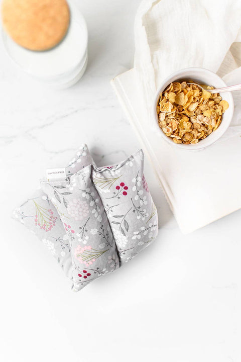 Heating Pad Neck Wrap, Hot + Cold Flaxseed, Grey Floral - Wild Clementine Co.