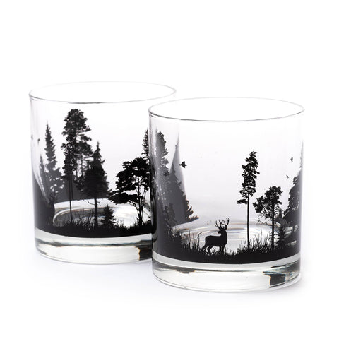 Forest Animals Whiskey Glasses, 11 oz, Single - Black Lantern