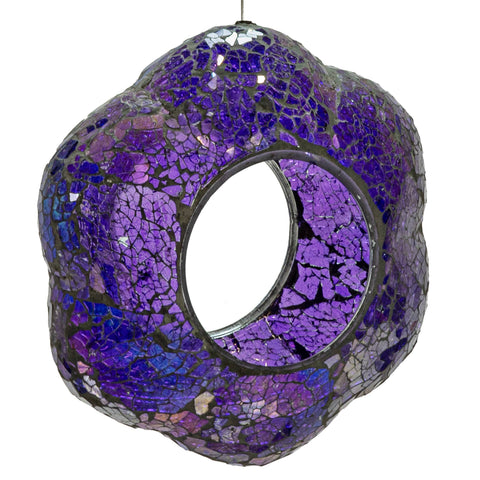 Purple Glass Flower Mosaic Fly-Through Hanging Bird Feeder, 10" - Sunnydaze Decor