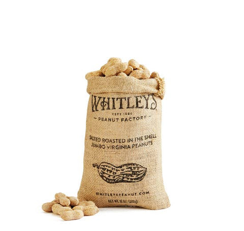 Salted Roasted-n-Shell Peanuts, 12 oz in a Burlap Bag - Whitley's Peanut Factory
