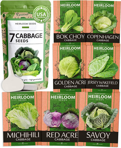 7 Varieties Cabbage Seeds - Non-GMO, Heirloom - Homegrown Garden