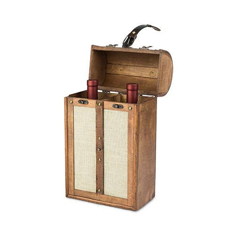 2-Bottle Vintage Wood Wine Trunk with Faux Leather Handle - Twine