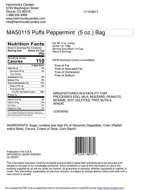 All-Natural Classic Candy Peppermint Puffs, 5 oz Gift Bag - Hammond's Candies
