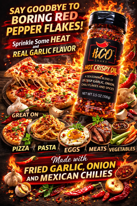 HCO Shake Seasoning - Garlic Onion Chili Flake Crunch, 3.5 oz - Hot Crispy Oil