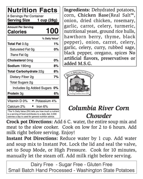 Columbia River Corn Chowder Soup Mix, Large, 7.25 oz, Serves 8 - Rill Foods
