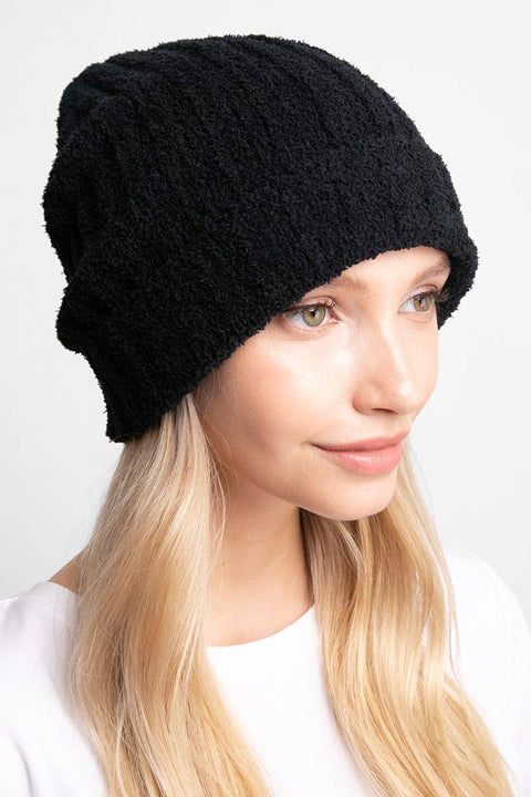 Black Winter Solid Color Ribbed Cuff Beanie Hat: One Size - Fashion City