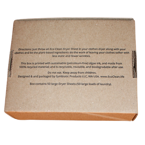 Dryer Sheets - Eco Clean - 50 Large Sheets, Unscented - Symbiotic Products LLC