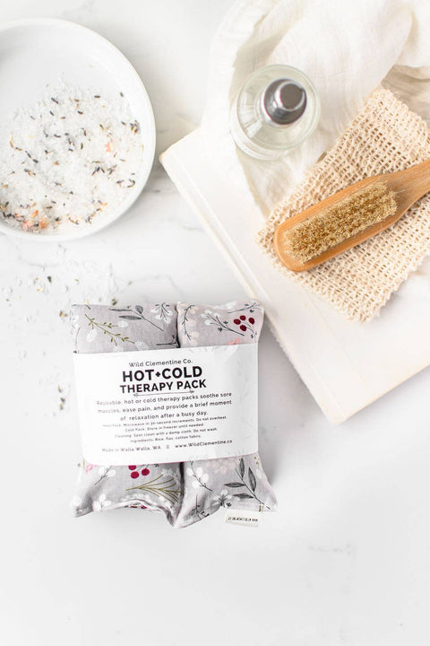 Heating Pad Neck Wrap, Hot + Cold Flaxseed, Grey Floral - Wild Clementine Co.