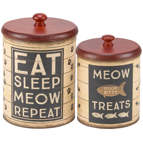 Kitty Treats Canisters, Nested Set of 2, 8" and 6" tall - Primitives by Kathy