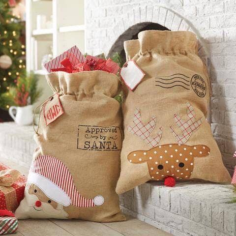 Drawstring Santa Sack: Santa, 28” x 20” - Threaded Pear