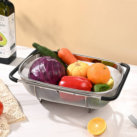 Large Stainless Steel Colander, Extendable Handles, 9.45"x13.86" - Fox Run Brands