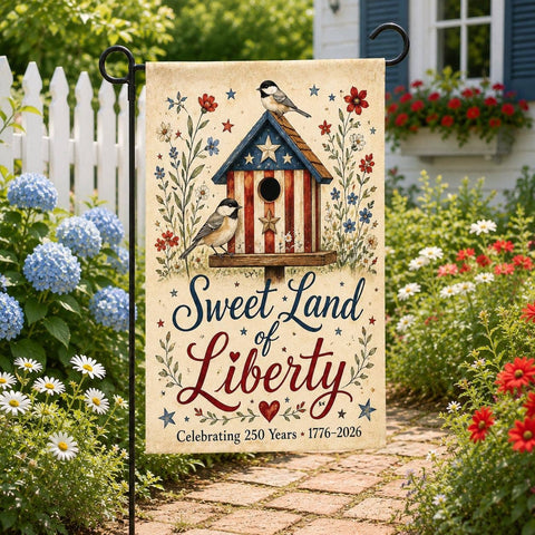 Sweet Land of Liberty, USA 250 Garden Flag: 12"x18" - Flaidora